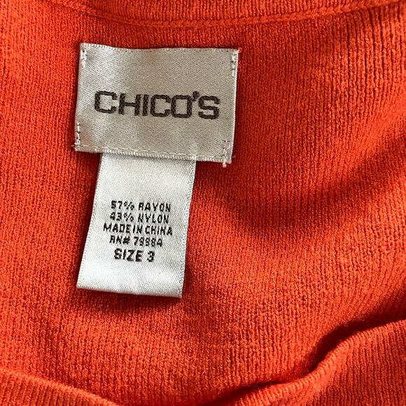 CHICO’S sz XL sz 3 Colorful  Solid Orange Cap Short Sleeve Knit Tunic Top Blend - Picture 3 of 4